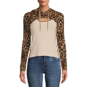 No Boundaries Cropped Leopard Juniors' Hoodie & Tank Top 2-Piece Set XXL